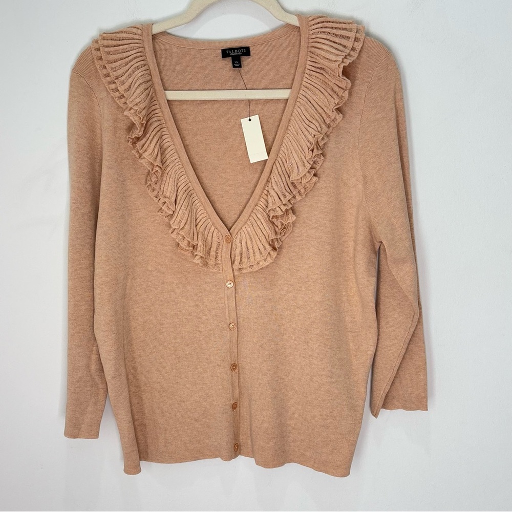 Talbots Ruffle Sweater Cardigan Size XL NEW Neutral Preppy E85